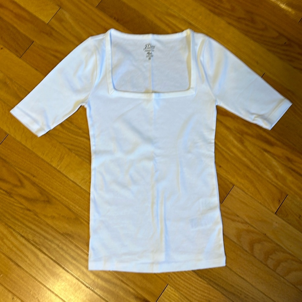 Jcrew perfect fit white t short square neck sz XS NEW no tags